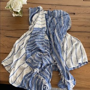 J Crew white and blue striped poncho